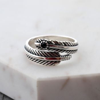 Sterling Silver Feather Ring With Black Stone, 3 of 5