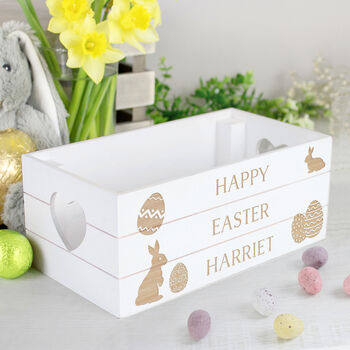 Easter Bunny Personalised White Wooden Crate, 3 of 7