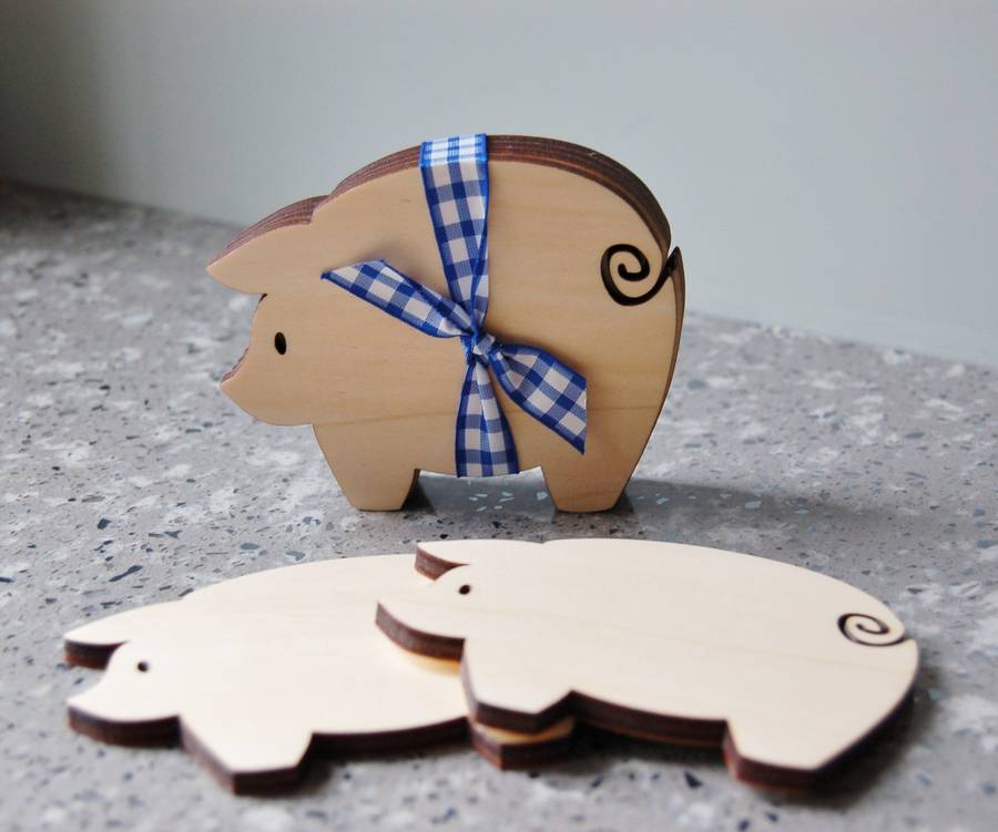 Set Of Four Wooden Pig Coasters By My Blue Dog | notonthehighstreet.com