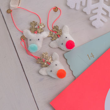 Set Of Reindeer Pom Pom Decorations, 3 of 3