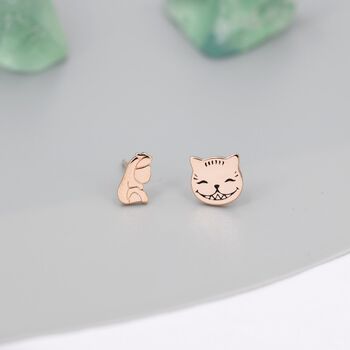 Asymmetric Alice And Cat Stud Earrings, 6 of 11