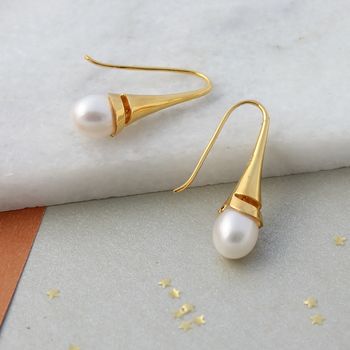 Cone Swirl Drop Earrings With Freshwater Pearl, 7 of 12