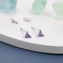 Tiny Amethyst Purple Cz Triangle Stud Earrings, thumbnail 1 of 10