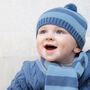 Baby Boys Stripy Bobble Hat, thumbnail 2 of 8