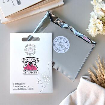 Even Baddies Get Saddies Racoon Enamel Lapel Pin Brooch, 2 of 9