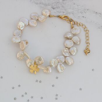 Keshi Pearl Clover Charm Bracelet, 8 of 12