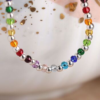 Silver Plated And Rainbow Glass Bead Bracelet, 2 of 3