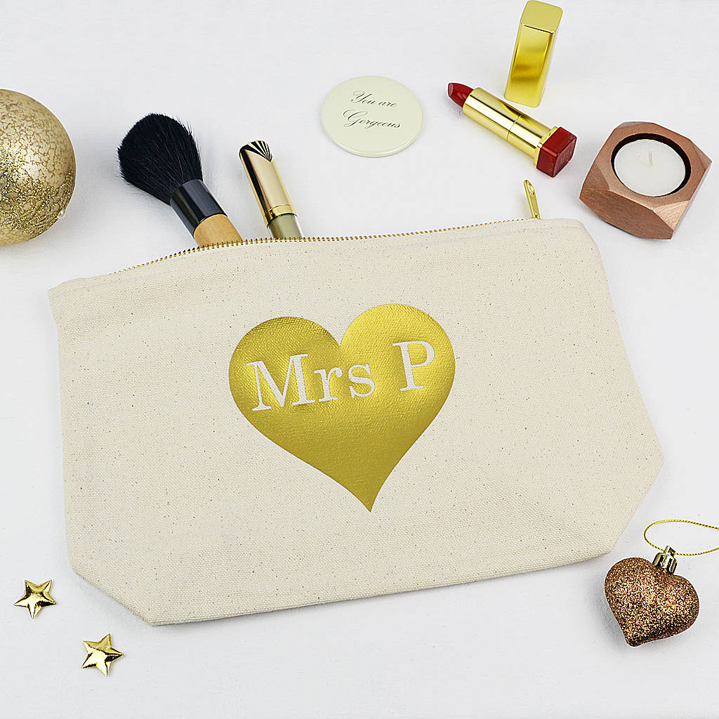 Personalised Gold Heart Make Up Purse
