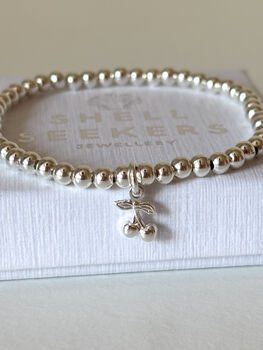 Sterling Silver Cherry Charm Beaded Bracelet, 3 of 6
