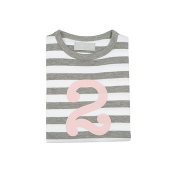Grey Marl + White Striped Number/Age T Shirt Mallow, 3 of 6