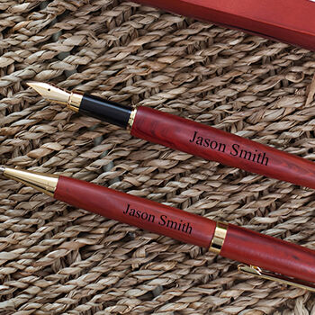 Engraved Wooden Pens Set With Pisces Design Box, 2 of 3