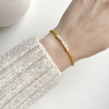 Dainty Gold Beaded Pearl Bracelet, 2 of 3