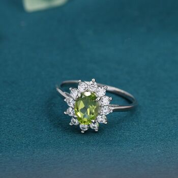 Genuine Peridot And Cz Halo Ring Sterling Silver, 2 of 12
