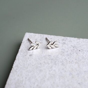 Small Sterling Silver Delicate Leaf Stud Earrings, 4 of 6