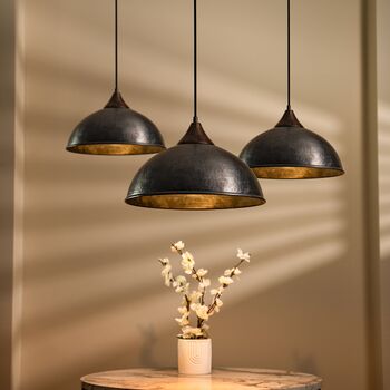 Artisan Narrow Dark Copper Pendant Lamp, Hand Hammered Minimalist Lighting *Copper Fixtures Included*, 2 of 10