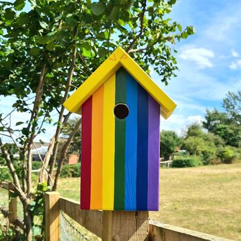 Rainbow Stripe Personalised Bird Box, 3 of 6