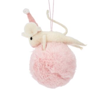 Felt Mouse Pink Pom Pom Bauble, 3 of 3