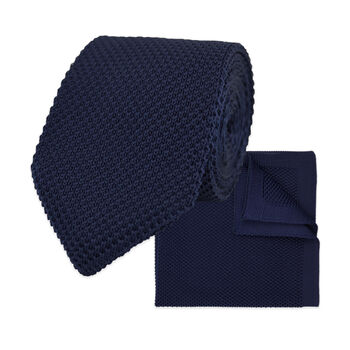 Wedding Handmade Polyester Knitted Pocket Square In Navy Blue, 10 of 12