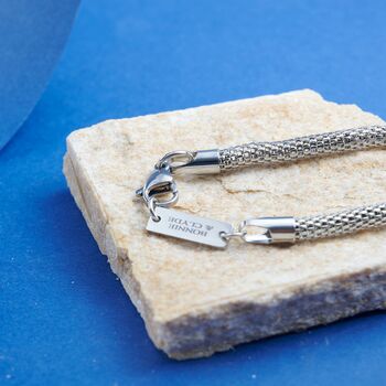 Silver Engraved Foxtail Mesh Bracelet For Men And Women, 7 of 10