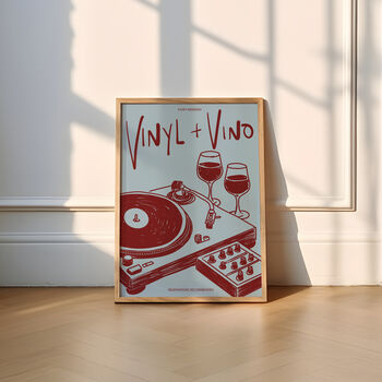Vinyl And Vino Print | Music Poster | Home Decor | Wine | Illustration | Record | Bar | Trendy | Retro | Kitchen Dining Room | Mid Century, 7 of 9