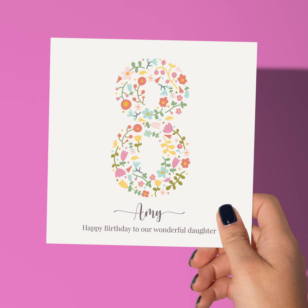 Fun Floral Personalised 8th Birthday Card, 1 of 4