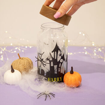 Personalised Halloween Haunted House Glass Storage Jar, 4 of 7