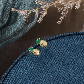 Mini Enamel Pineapple Stud Earrings, 3 of 4