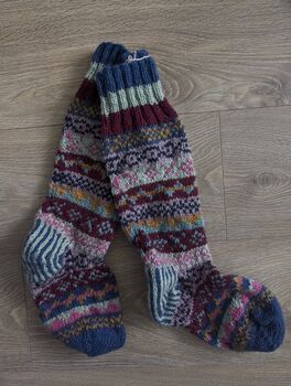 Fair Isle Folk Sofa Socks 100% Wool, 5 of 8