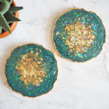 Sparkly Green Geode Resin Coasters, 2 of 10