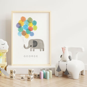 Personalised Name Print Elephant Holding Balloons, 6 of 10