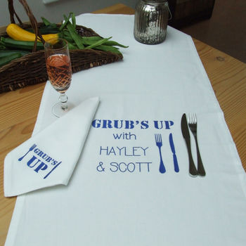 Personalised Organic Table Runner And Napkin Set, 9 of 9