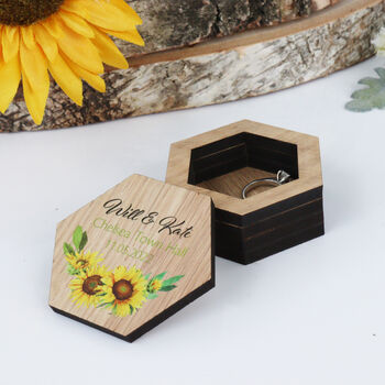 Personalised Wooden Wedding Ring Box Sunflower, 5 of 9
