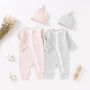 Organic Cotton Striped Zip Sleepsuit And Hat Set, thumbnail 1 of 3