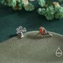 Mismatched Robin Bird And Tree Stud Earrings In Sterling Silver, thumbnail 4 of 12