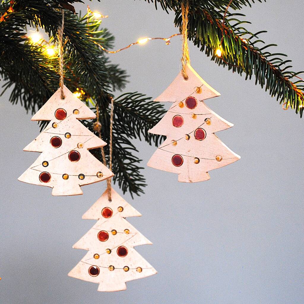 Set Of Three Christmas Tree Decoration Scented Ceramic, 1 of 6