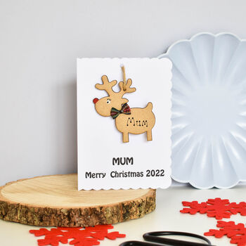 Personalised Reindeer Decoration Name Xmas White Card, 3 of 3