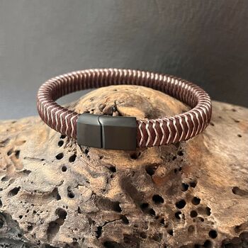 Woven Leather And Stainless Steel Bracelet For Men, 2 of 9