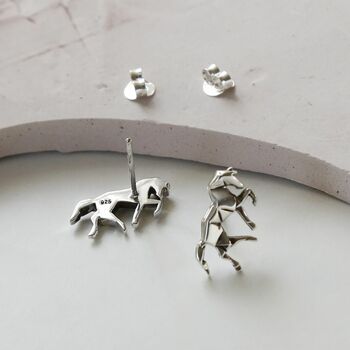 Sterling Silver Polished Origami Horse Studs, 3 of 7