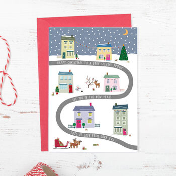 Christmas Eve Village Scene Personalised Christmas Card, 2 of 3