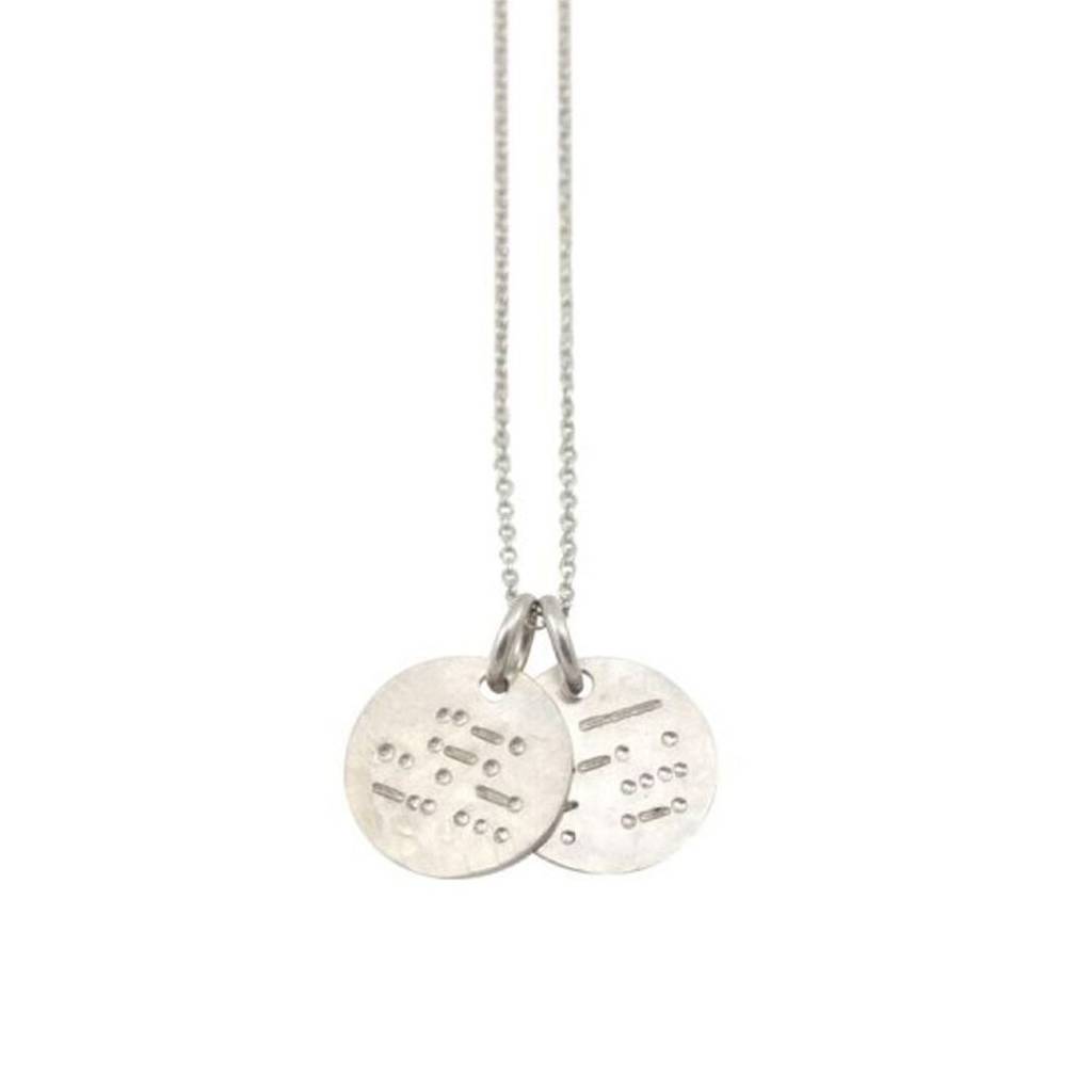 silver morse code friends together disc necklace by suzy q designs