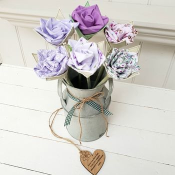 Cotton Handmade Flowers In Jug And Engraved Oak Tag, 7 of 12
