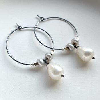 Pearls Are For Pirates Oxidised Silver Hoops, 2 of 7