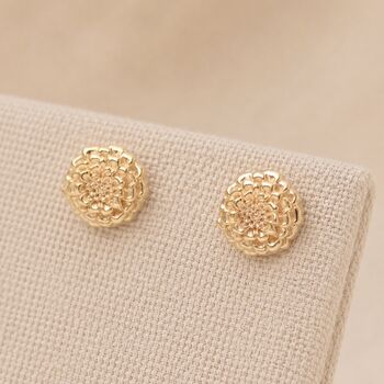 Gold Plated Sterling Silver Marigold Flower Stud Earrings – 7mm, 3 of 9