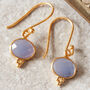 Blue Chalcedony Oval Gold And Silver Drop Hook Earrings, thumbnail 1 of 11