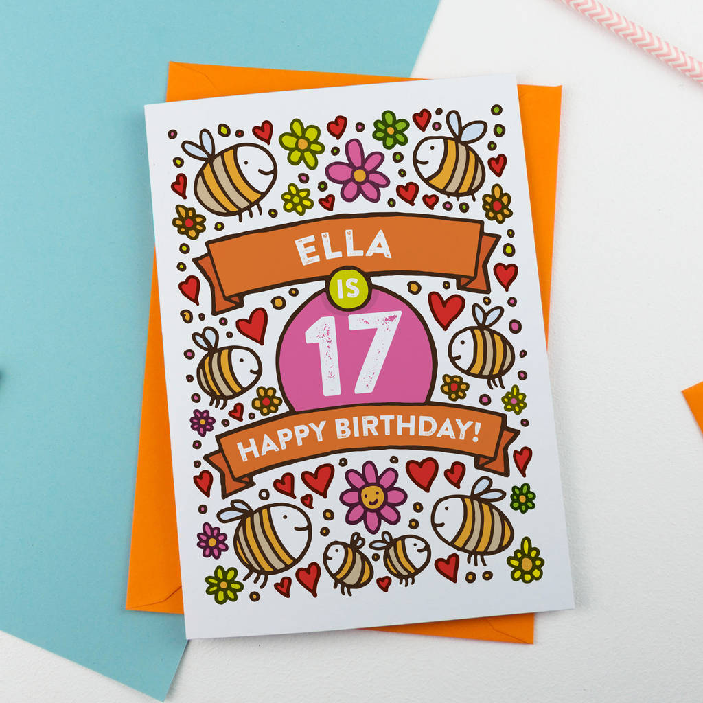 personalised-bee-s-illustrated-17th-birthday-card-by-a-is-for-alphabet-notonthehighstreet