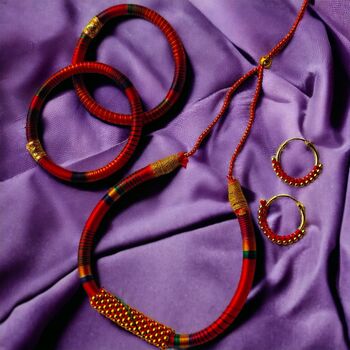Colourful Silk Thread Choker Bangle And Earring Se, 3 of 4