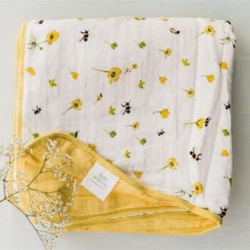 Buttercup Bee Bamboo Organic Cotton Muslin Baby Blanket, 3 of 4