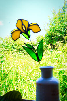 Yellow Iris Flower Stem Faux Glass Flowers, 5 of 9