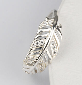 Slender Sterling Silver Sparkle Feather Ring, 3 of 10