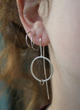Handmade Long Silver Circle Earrings, 7 of 12